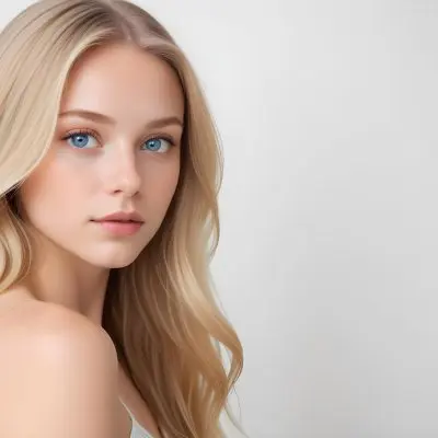 A Young Caucasian Woman With Long Blonde Hair Blue Eyes And Light Skin She Has A Natural Makeup Look And Is Posing Against A Plain White Background 12 4b34
