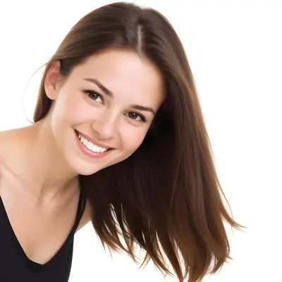 A Young Caucasian Woman With Long Brown Hair And A Warm Smile Wearing A Black Top 2 E15e