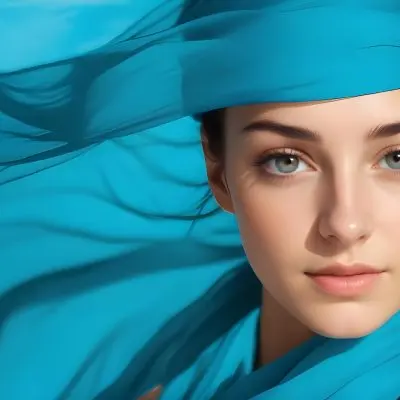 A Young Caucasian Woman With Long Brown Hair And Brown Eyes Wearing A Blue Scarf That Partially Obscures Her Face In A Sunny Setting 10 E256