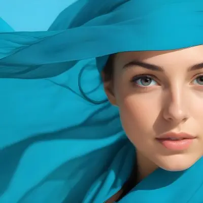 A Young Caucasian Woman With Long Brown Hair And Brown Eyes Wearing A Blue Scarf That Partially Obscures Her Face In A Sunny Setting 12 2e8d