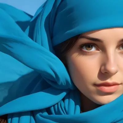 A Young Caucasian Woman With Long Brown Hair And Brown Eyes Wearing A Blue Scarf That Partially Obscures Her Face In A Sunny Setting 3 2e9c