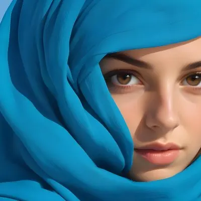 A Young Caucasian Woman With Long Brown Hair And Brown Eyes Wearing A Blue Scarf That Partially Obscures Her Face In A Sunny Setting 4 Ad50