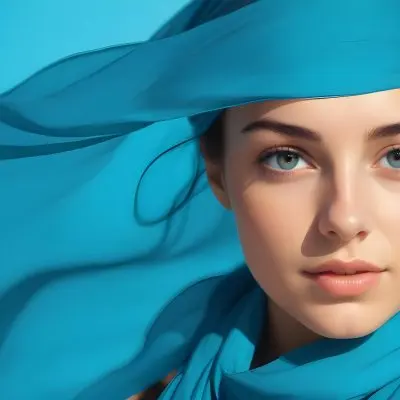 A Young Caucasian Woman With Long Brown Hair And Brown Eyes Wearing A Blue Scarf That Partially Obscures Her Face In A Sunny Setting 5 7b85