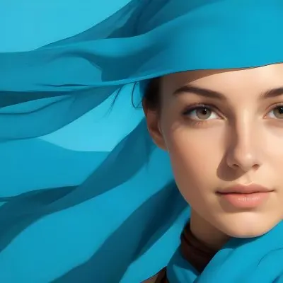 A Young Caucasian Woman With Long Brown Hair And Brown Eyes Wearing A Blue Scarf That Partially Obscures Her Face In A Sunny Setting 6 0c60
