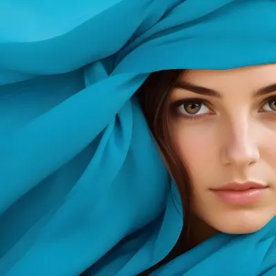 A Young Caucasian Woman With Long Brown Hair And Brown Eyes Wearing A Blue Scarf That Partially Obscures Her Face In A Sunny Setting 7 Ebc0