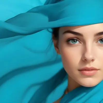 A Young Caucasian Woman With Long Brown Hair And Brown Eyes Wearing A Blue Scarf That Partially Obscures Her Face In A Sunny Setting 9 E53e