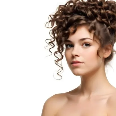 A Young Caucasian Woman With Long Curly Brown Hair Styled In A Simple Braid She Has A Neutral Facial Expression And Appears To Be In Her Mid 20s The Background Is Plain White 2 7703