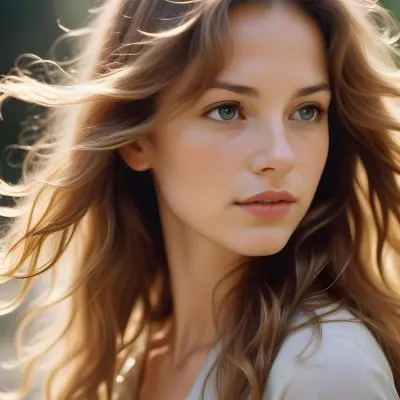 A Young Caucasian Woman With Long Flowing Wavy Light Brown Hair The Hair Appears Soft And Healthy With Highlights And Movement The Woman Has A Serene Expression And Is Looking Slightly To The Side 4 7280