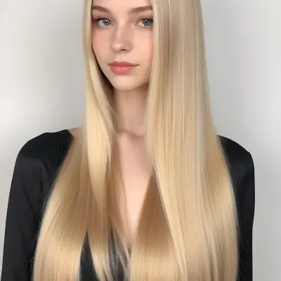 A Young Caucasian Woman With Long Straight And Shiny Blonde Hair 18 5352