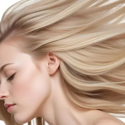 A Young Caucasian Woman With Long Straight Blonde Hair Cascading Down She Has Fair Skin And Is Shown In Profile With Her Eyes Closed And A Serene Expression The Background Is Plain White Emphasizing Her Hair And Fac 93 D880