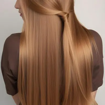 A Young Caucasian Woman With Long Straight Golden Brown Hair Styled In A Half Up Half Down Hairstyle 11 8f45