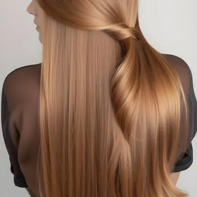 A Young Caucasian Woman With Long Straight Golden Brown Hair Styled In A Half Up Half Down Hairstyle 26 4eae