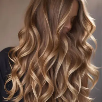 A Young Caucasian Woman With Long Wavy Brown Hair Featuring Blonde Highlights The Hair Has A Natural Sun Kissed Appearance With A Mix Of Warm And Cool Tones 10 6e60