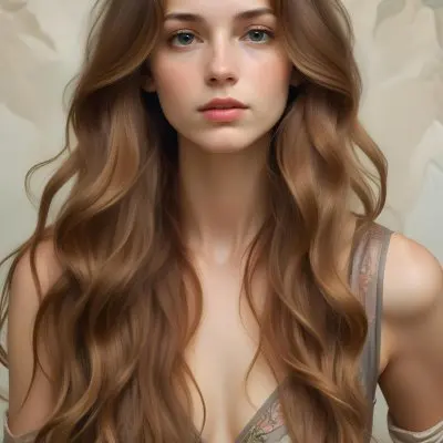 A Young Caucasian Woman With Long Wavy Light Brown Hair And Highlights She Has A Neutral Facial Expression And Is Wearing A Low Cut Top Revealing Her Shoulders 13 2328