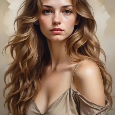 A Young Caucasian Woman With Long Wavy Light Brown Hair And Highlights She Has A Neutral Facial Expression And Is Wearing A Low Cut Top Revealing Her Shoulders 19 7080
