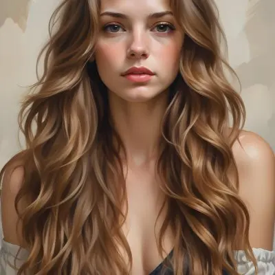 A Young Caucasian Woman With Long Wavy Light Brown Hair And Highlights She Has A Neutral Facial Expression And Is Wearing A Low Cut Top Revealing Her Shoulders 21 A3fe