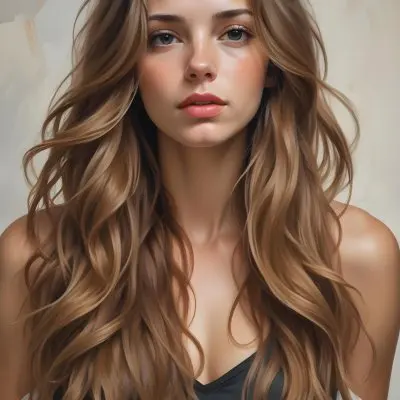 A Young Caucasian Woman With Long Wavy Light Brown Hair And Highlights She Has A Neutral Facial Expression And Is Wearing A Low Cut Top Revealing Her Shoulders 23 B545