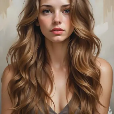 A Young Caucasian Woman With Long Wavy Light Brown Hair And Highlights She Has A Neutral Facial Expression And Is Wearing A Low Cut Top Revealing Her Shoulders 32 E253