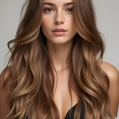 A Young Caucasian Woman With Long Wavy Light Brown Hair And Highlights She Has A Neutral Facial Expression And Is Wearing A Low Cut Top Revealing Her Shoulders 52 5219