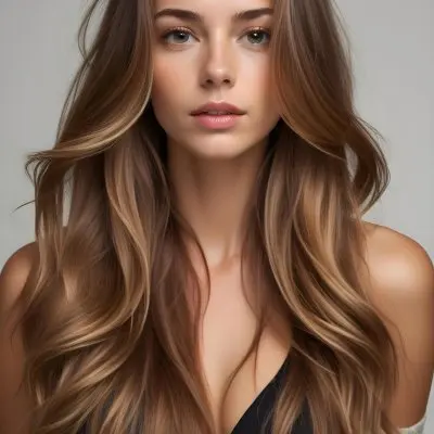 A Young Caucasian Woman With Long Wavy Light Brown Hair And Highlights She Has A Neutral Facial Expression And Is Wearing A Low Cut Top Revealing Her Shoulders 57 2ba2