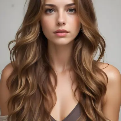 A Young Caucasian Woman With Long Wavy Light Brown Hair And Highlights She Has A Neutral Facial Expression And Is Wearing A Low Cut Top Revealing Her Shoulders 58 0dfc
