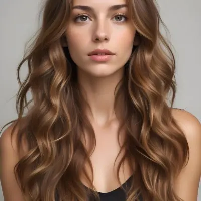 A Young Caucasian Woman With Long Wavy Light Brown Hair And Highlights She Has A Neutral Facial Expression And Is Wearing A Low Cut Top Revealing Her Shoulders 62 5fe6