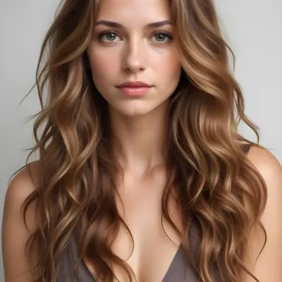 A Young Caucasian Woman With Long Wavy Light Brown Hair And Highlights She Has A Neutral Facial Expression And Is Wearing A Low Cut Top Revealing Her Shoulders 65 D14d