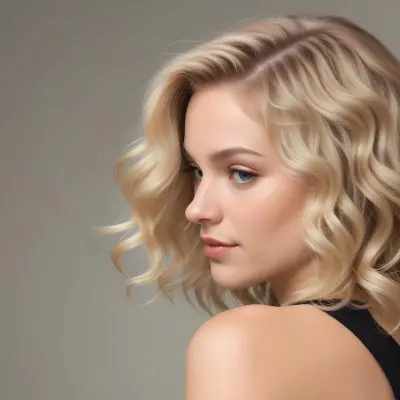 A Young Caucasian Woman With Wavy Shoulder Length Blonde Hair Showcasing A Side Profile She Has A Light Skin Tone And Is Wearing A Black Top The Background Is A Soft Neutral Color 10 B6a0