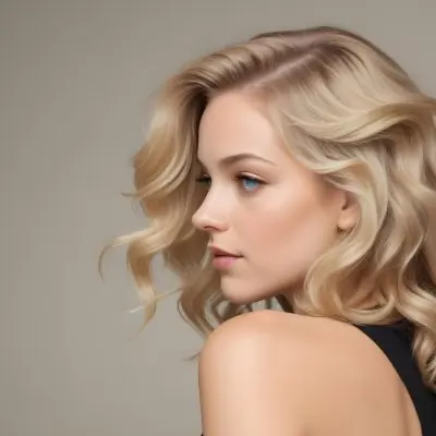 A Young Caucasian Woman With Wavy Shoulder Length Blonde Hair Showcasing A Side Profile She Has A Light Skin Tone And Is Wearing A Black Top The Background Is A Soft Neutral Color 18 734e