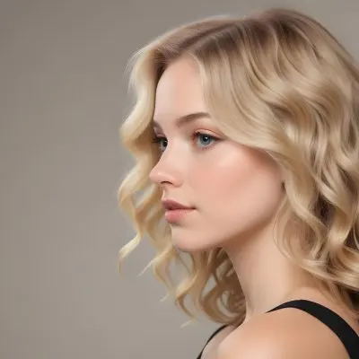 A Young Caucasian Woman With Wavy Shoulder Length Blonde Hair Showcasing A Side Profile She Has A Light Skin Tone And Is Wearing A Black Top The Background Is A Soft Neutral Color 33 Fb7d