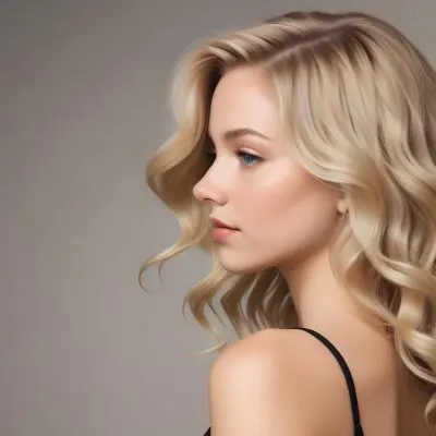A Young Caucasian Woman With Wavy Shoulder Length Blonde Hair Showcasing A Side Profile She Has A Light Skin Tone And Is Wearing A Black Top The Background Is A Soft Neutral Color 41 Acf1