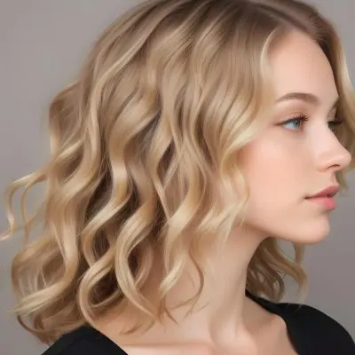 A Young Caucasian Woman With Wavy Shoulder Length Blonde Hair Showcasing A Side Profile She Has A Light Skin Tone And Is Wearing A Black Top The Background Is A Soft Neutral Color 6 Db44