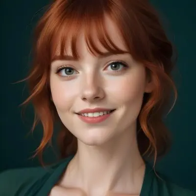 A Young Fair Skinned Woman With Long Wavy Red Hair And Bangs Wearing Minimal Makeup And Looking Directly At The Camera With A Slight Smile 18 815b