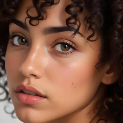 A Young Latina Woman With Curly Dark Hair Olive Skin And A Serious Expression On Her Face 4 E2dc