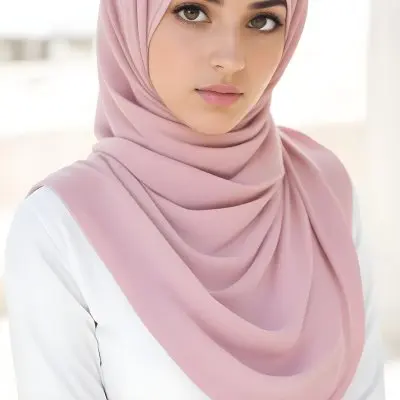 A Young Middle Eastern Woman Wearing A Pink Hijab Looking Directly At The Camera With A Serious Expression In Daylight 13 1f96