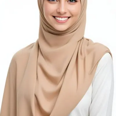 A Young Middle Eastern Woman With A Warm Smile Wearing A Beige Hijab 15 402a