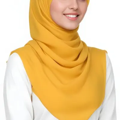 A Young Middle Eastern Woman With Dark Hair Wearing A Bright Yellow Hijab Smiling At The Camera 13 2c0e