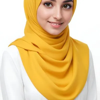 A Young Middle Eastern Woman With Dark Hair Wearing A Bright Yellow Hijab Smiling At The Camera 21 9cd6