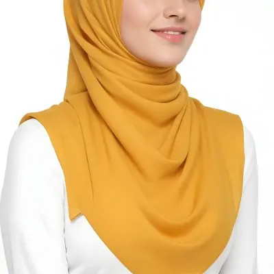 A Young Middle Eastern Woman With Dark Hair Wearing A Bright Yellow Hijab Smiling At The Camera 24 0433