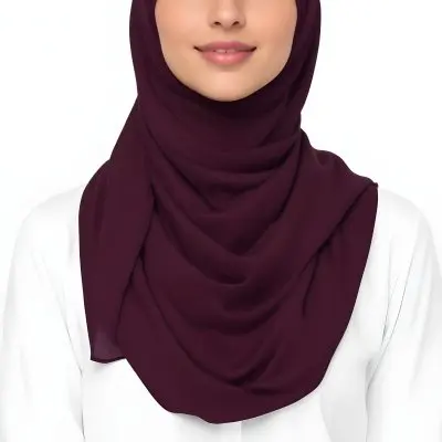 A Young Middle Eastern Woman With Dark Hair Wearing A Burgundy Hijab Smiling At The Camera 24 688e