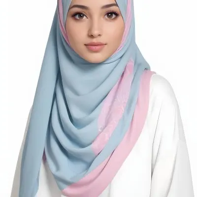 A Young Middle Eastern Woman With Dark Hair Wearing A Light Blue Hijab And A Pink Top 10 5fe0