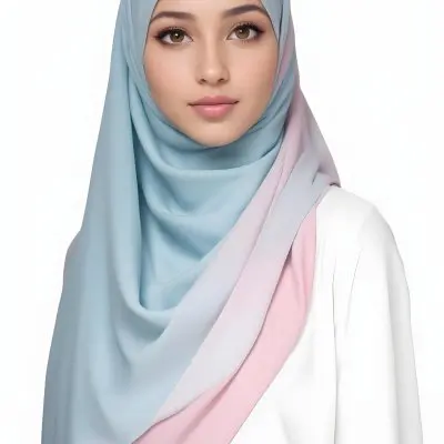 A Young Middle Eastern Woman With Dark Hair Wearing A Light Blue Hijab And A Pink Top 11 5719