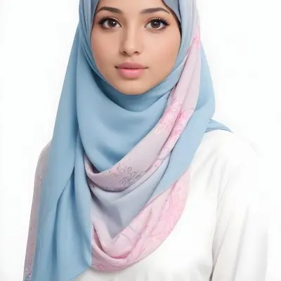 A Young Middle Eastern Woman With Dark Hair Wearing A Light Blue Hijab And A Pink Top 7 Fb91