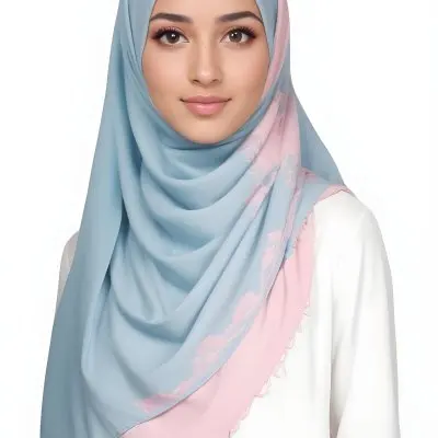 A Young Middle Eastern Woman With Dark Hair Wearing A Light Blue Hijab And A Pink Top 8 738a