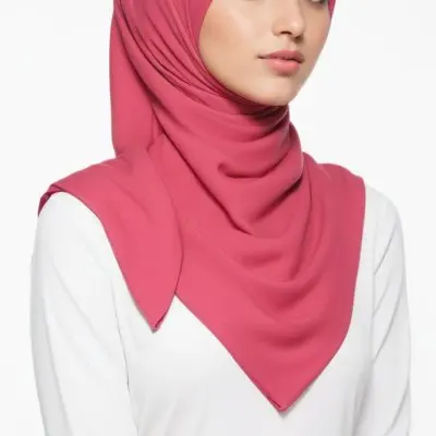 A Young Middle Eastern Woman With Dark Hair Wearing A Pink Hijab Looking Directly At The Camera With A Serious Expression 3 1474