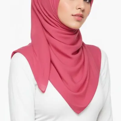 A Young Middle Eastern Woman With Dark Hair Wearing A Pink Hijab Looking Directly At The Camera With A Serious Expression 7 8b87
