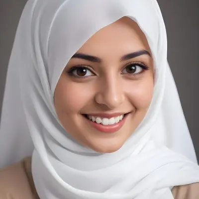 A Young Middle Eastern Woman With Dark Hair Wearing A White Hijab Smiling At The Camera 1 Cea3