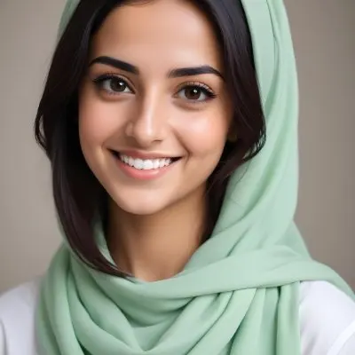 A Young Middle Eastern Woman With Long Dark Hair Wearing A Light Green Hijab And A White Top Smiling At The Camera 7 Abe6