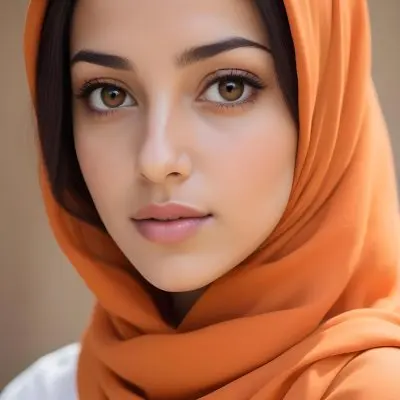 A Young Southeast Asian Woman With Long Dark Hair Wearing An Orange Hijab And A White Top 5 2bdb