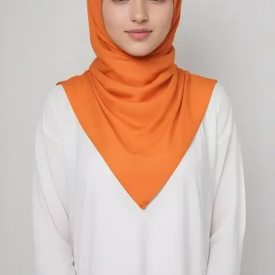 A Young Southeast Asian Woman With Long Dark Hair Wearing An Orange Hijab And A White Top 7 7d6a